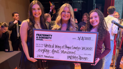 Varsity Revue executive committee and United Way representative with $84,000 check